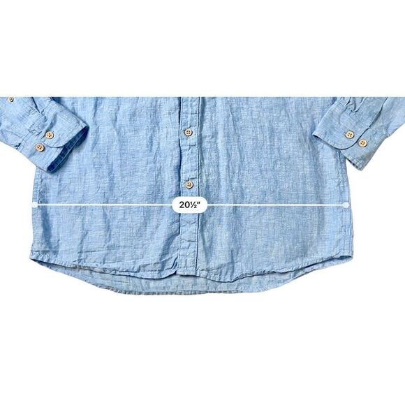 Ocean & Coast Blue Spread Collar Tab Sleeve Button Up Linen Shirt sz MEDIUM - Picture 7 of 11